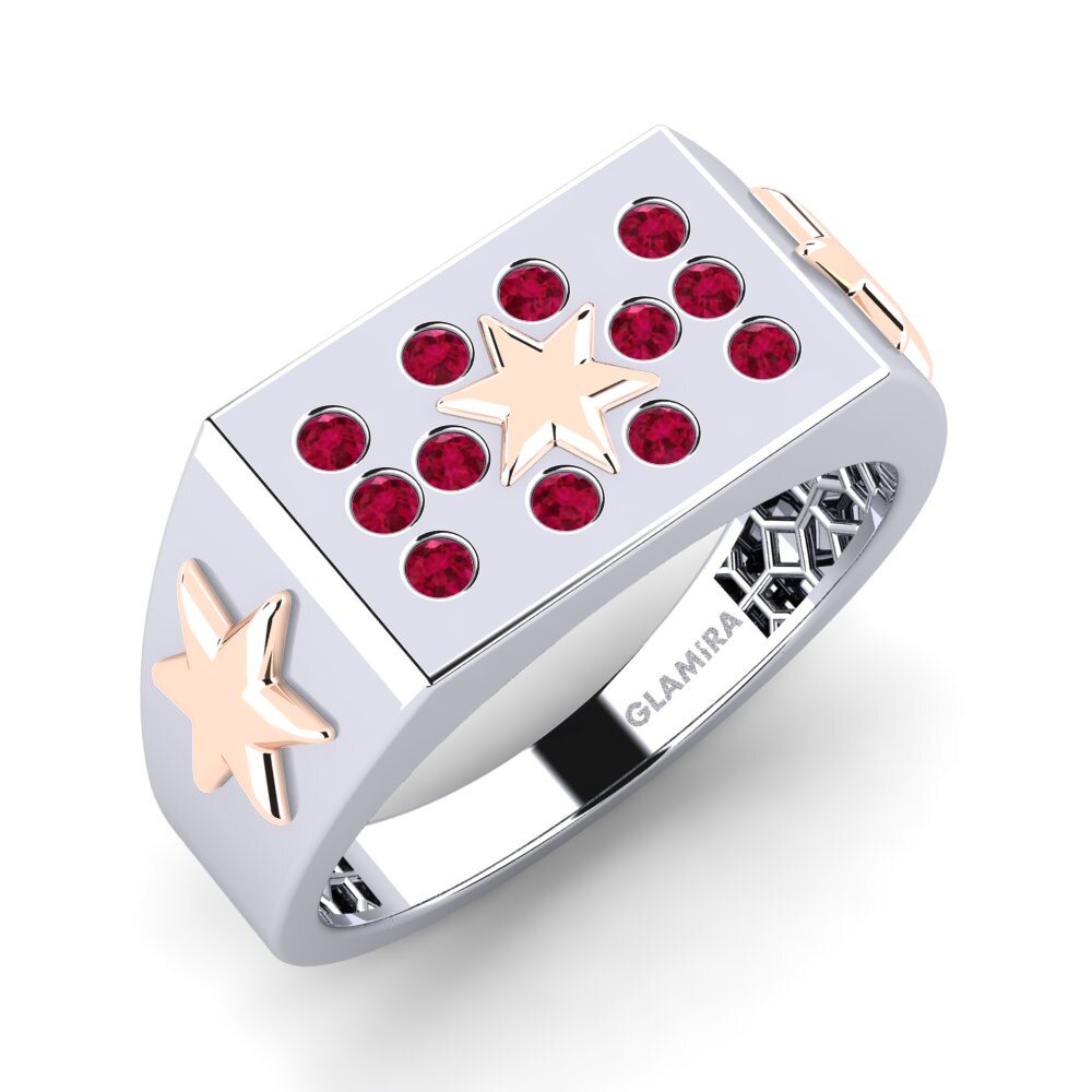 14ct White & Rose Gold Ruby Men's Ring Kextra