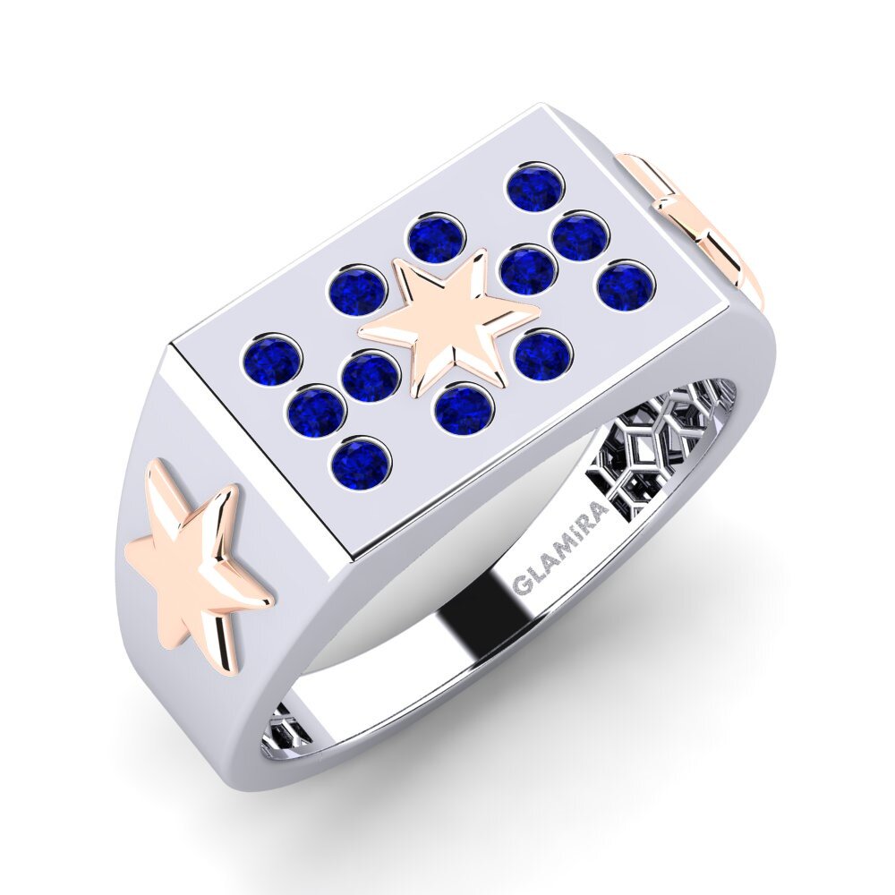14ct White & Rose Gold Sapphire Men's Ring Kextra