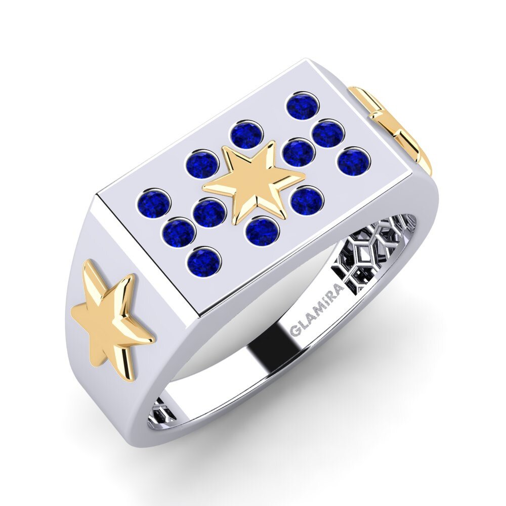14ct White & Yellow Gold Sapphire Men's Ring Kextra