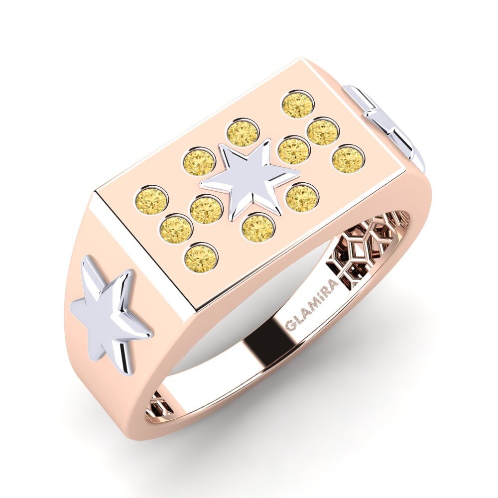 14ct Rose & White Gold Yellow Diamond Men's Ring Kextra