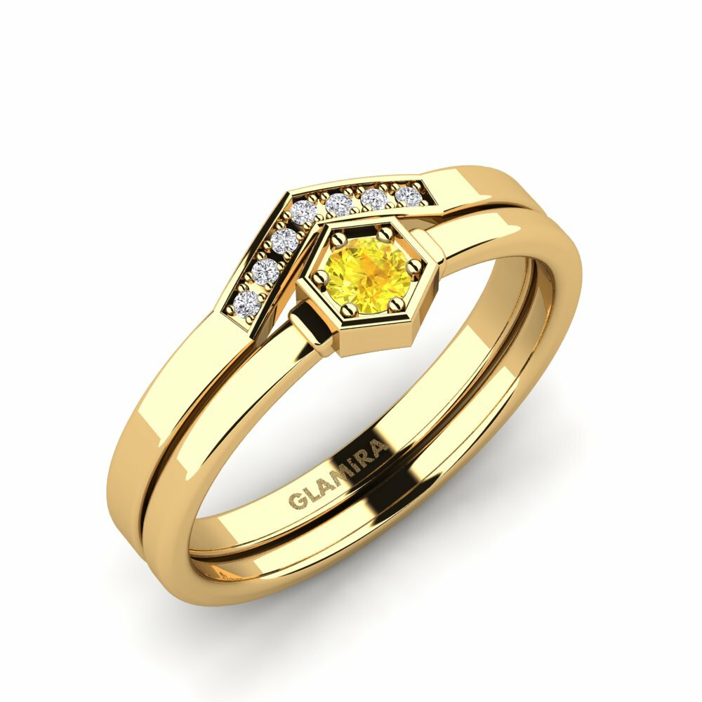 Or Jaune 14k Saphir Jaune Ensemble de Bagues Keyser
