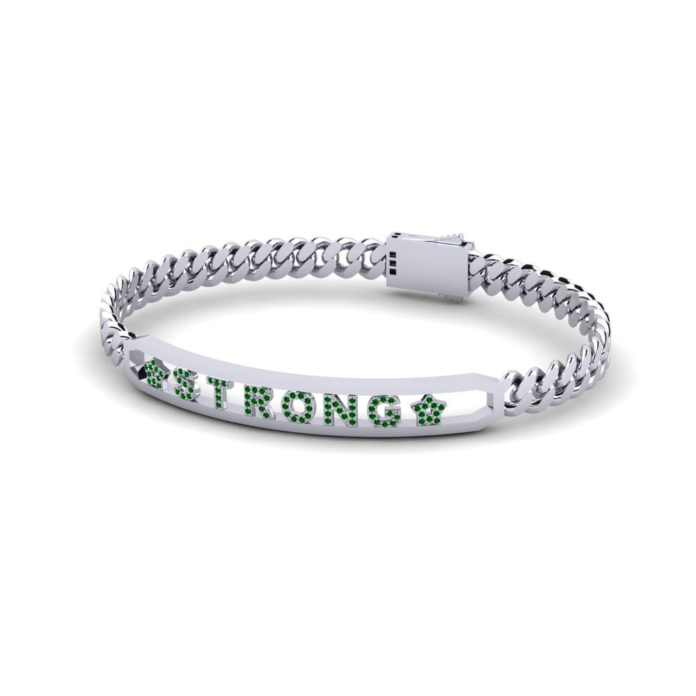 14k Oro Blanco Circonita Verde Pulsera para hombre Kinglake