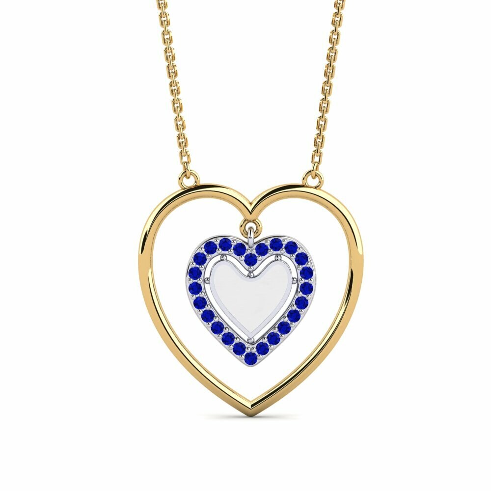 Dây chuyền Vàng-Trắng 9K Đá Sapphire Trái tim