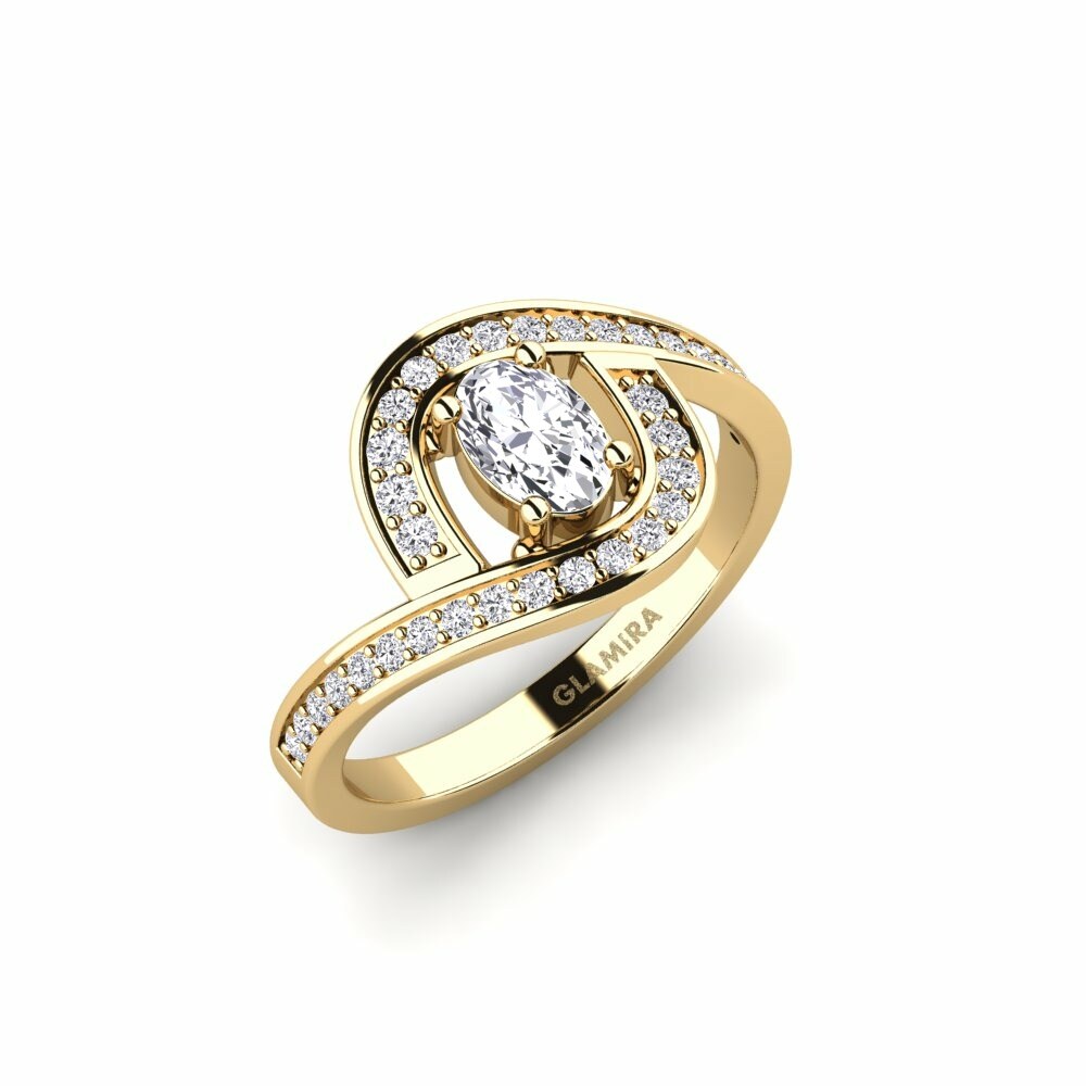 橢圓形 單鑽密鑲 鑽石 訂婚戒指 Kiscon