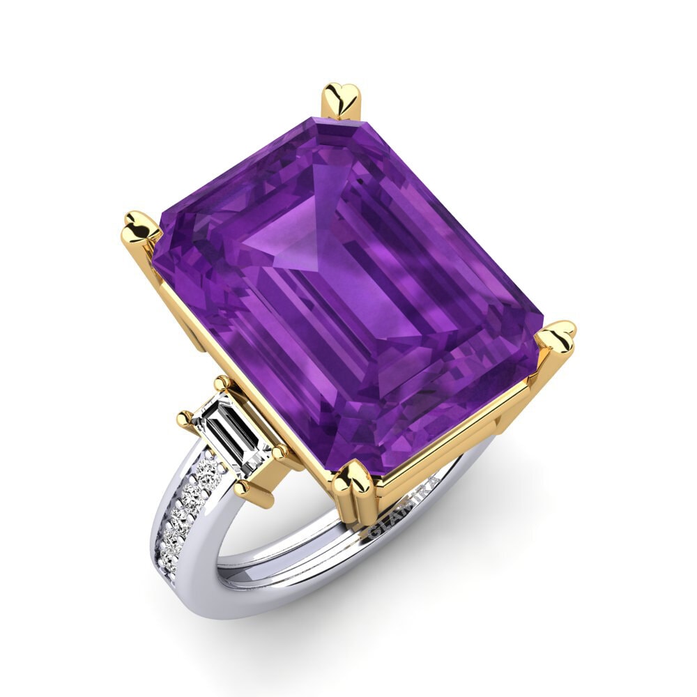 14k Oro Blanco & Amarillo Amatista Anillo Kitty