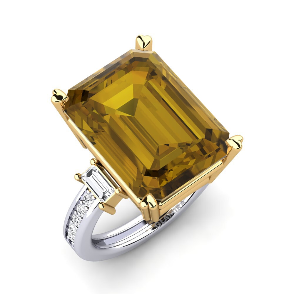 Or Blanc & Jaune 9k Zircon Brun Bague Kitty