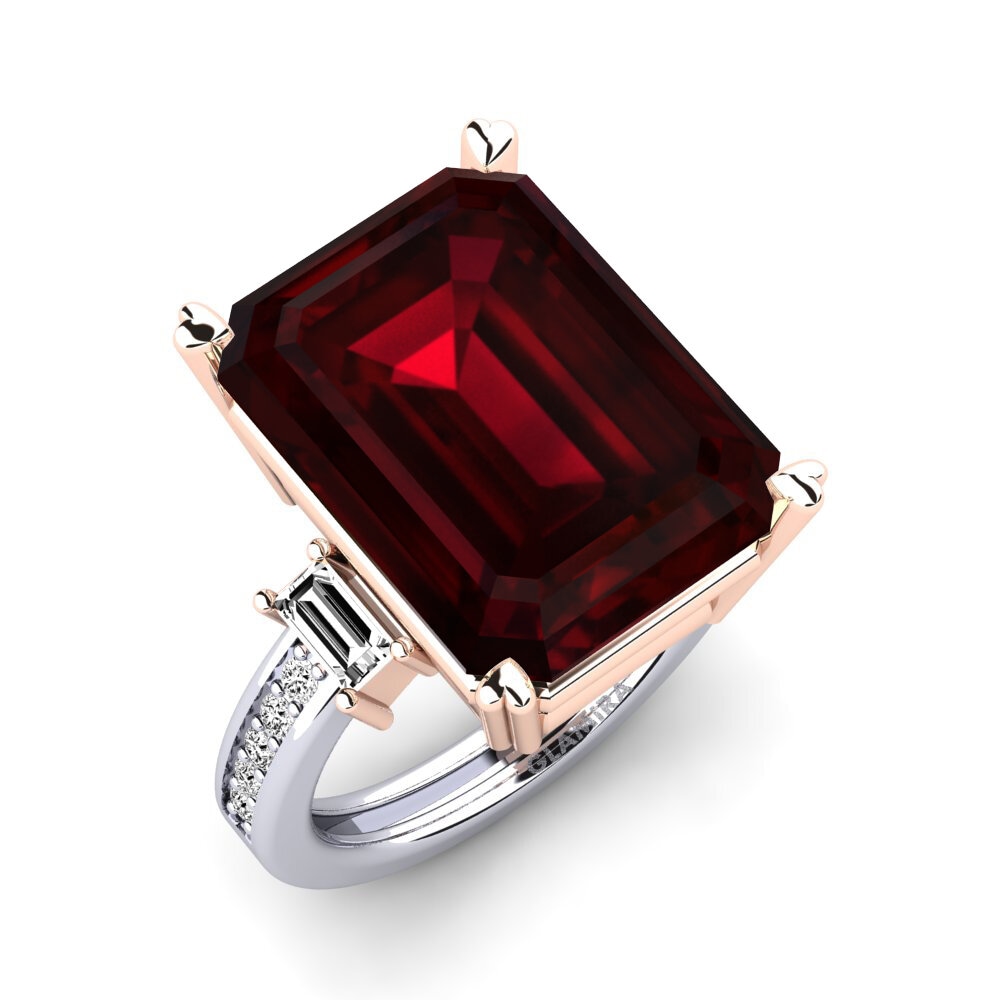 18k Oro Blanco & Rosa Granate Anillo Kitty