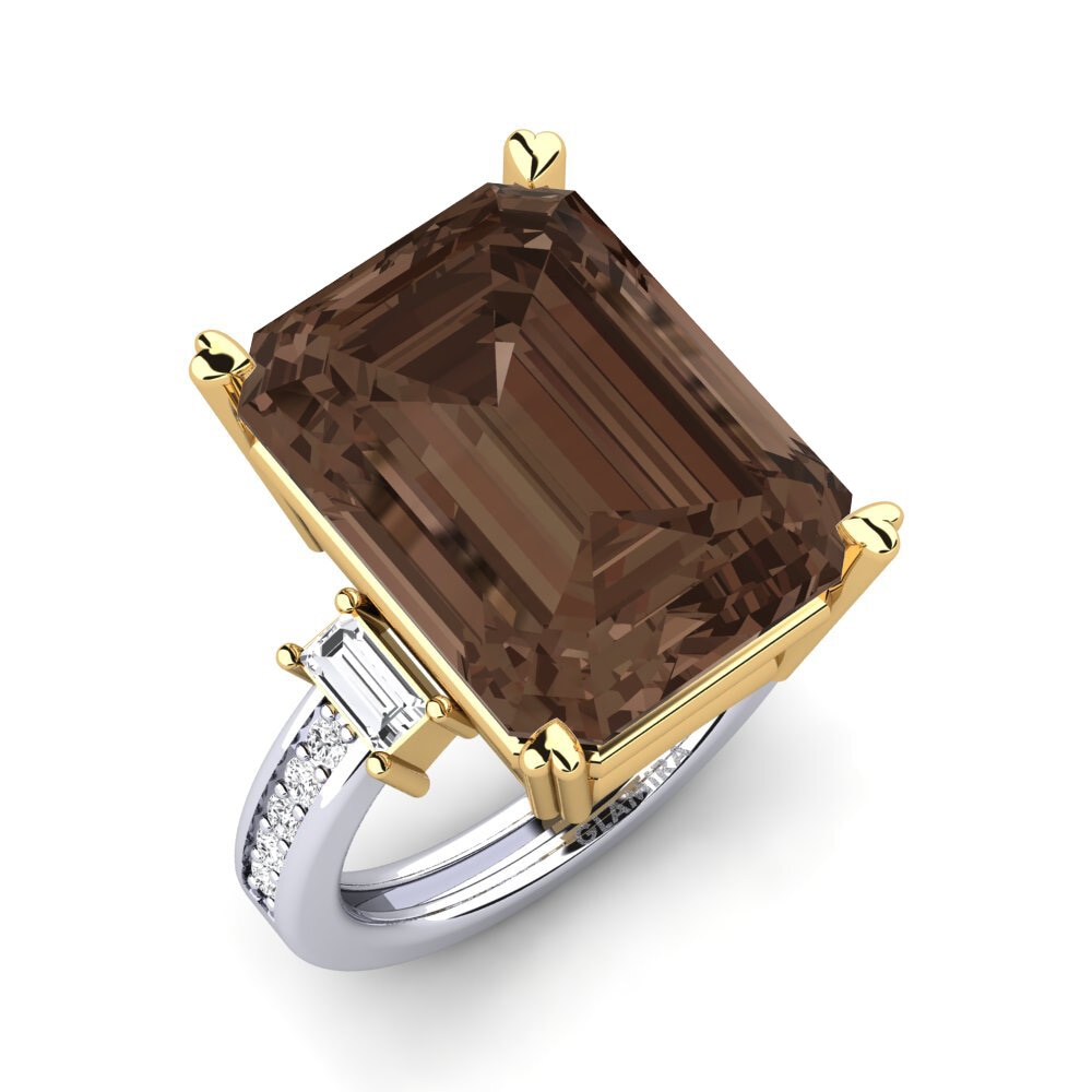 14k Oro Blanco & Amarillo Anillo Kitty