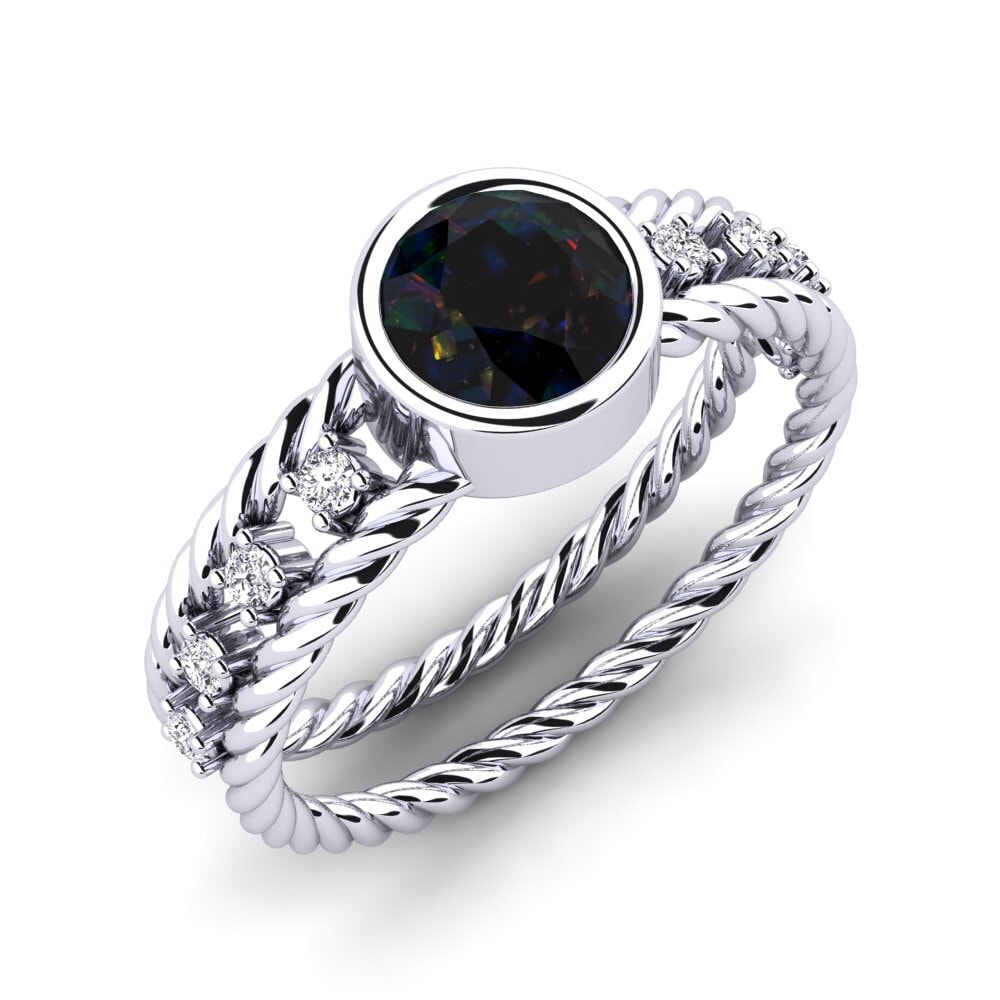 White Silver Black Opal Ring Kleven