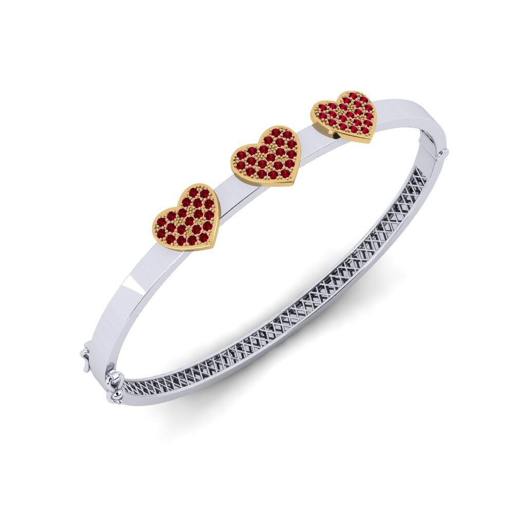 9ct White & Yellow Gold Red Zirconia Women's Bangle Klimne