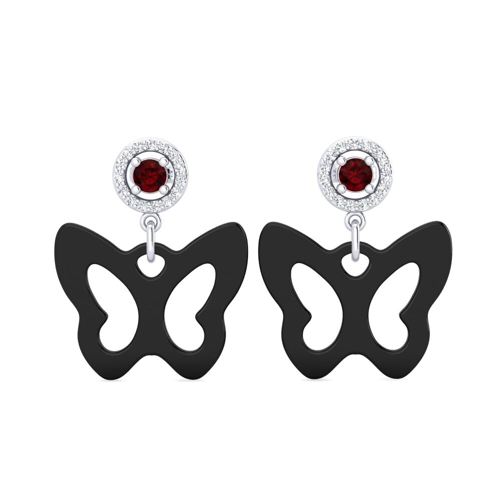 18ct White Gold Garnet Women's Earring Knapper