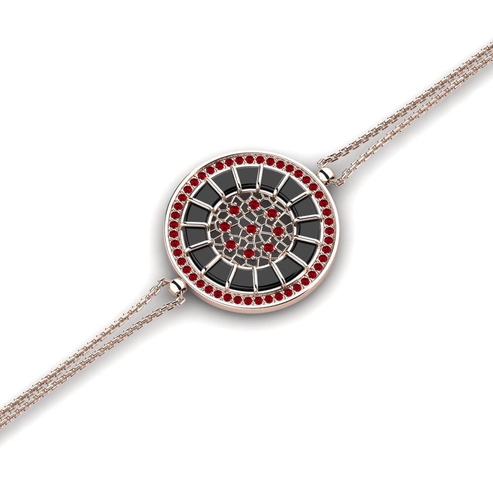 14k Oro Rosa Circonita Roja Pulsera de Mujer Knauer