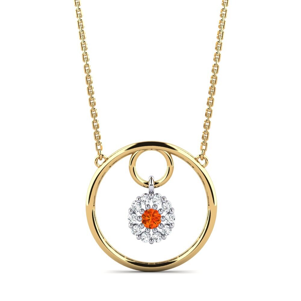 14k Oro Amarillo & Blanco Zafiro Naranja Collar de Mujer Koraky