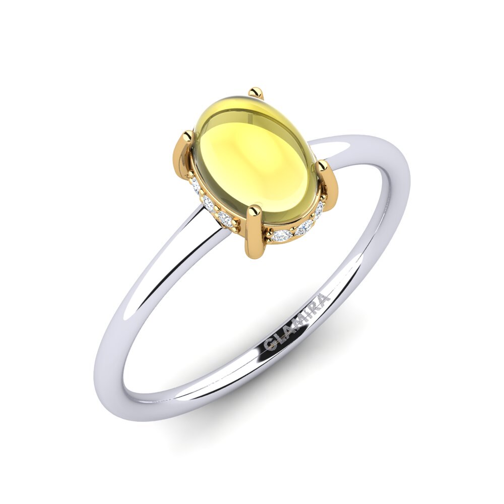 Or Blanc & Jaune 14k Topaze Citron Cabochon Bague Korilla