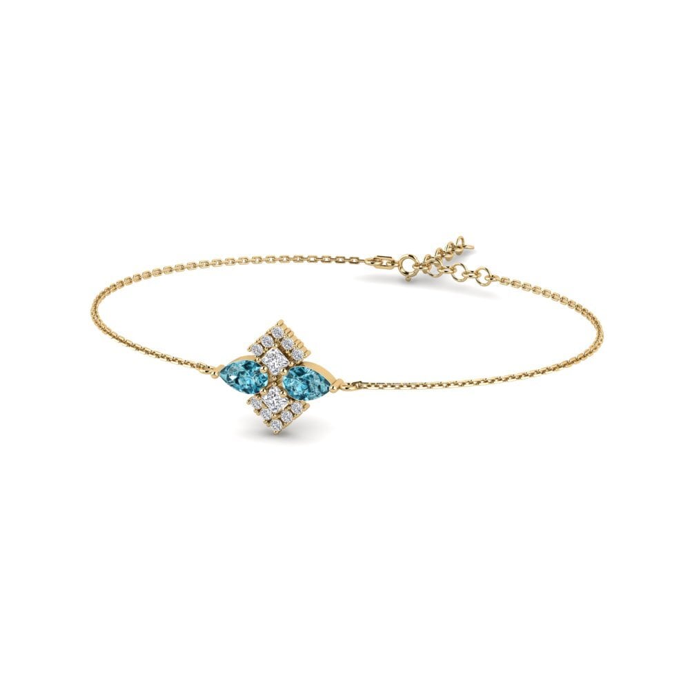 18ct Yellow Gold Blue Zircon Women's Bracelet Kounoupoi