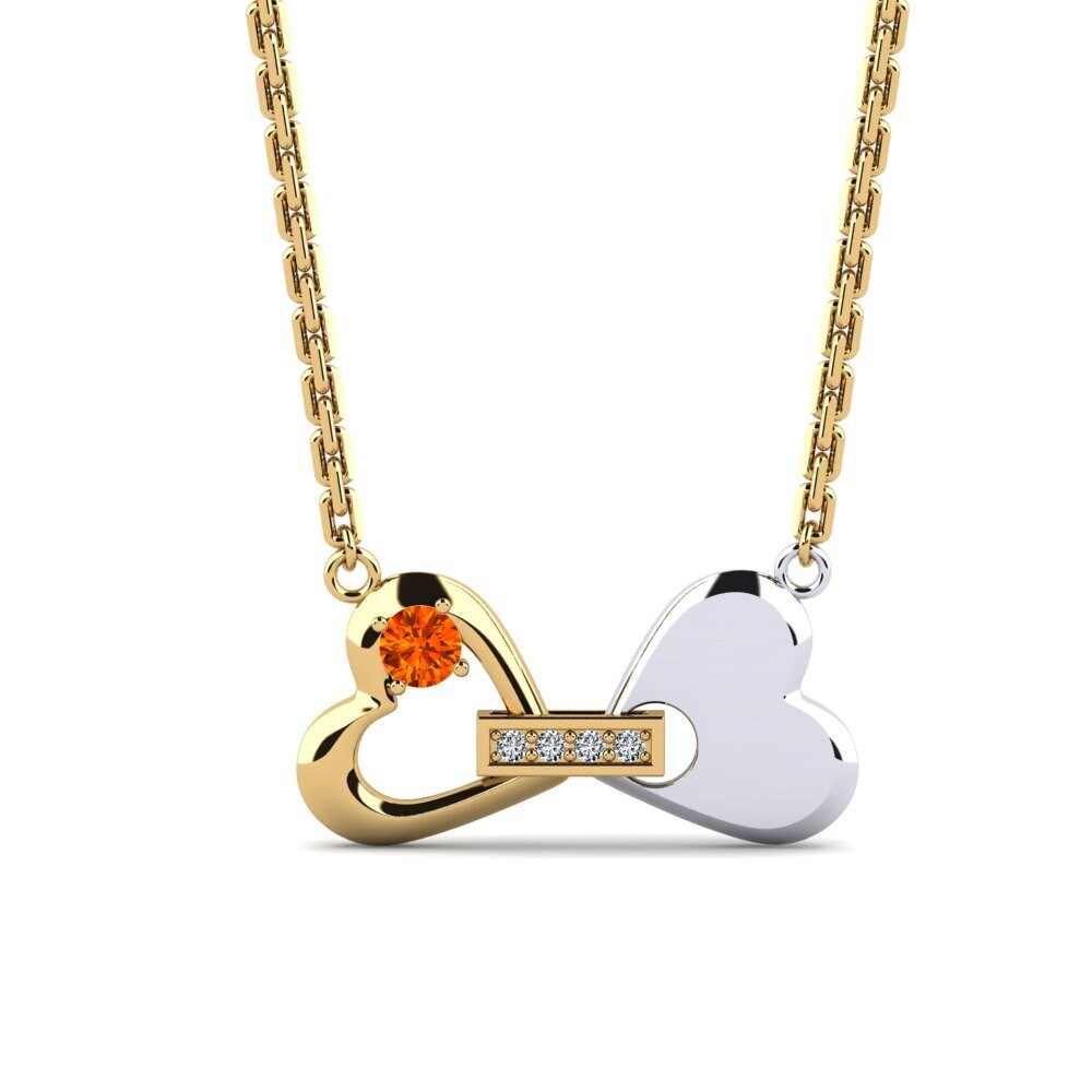 14k Oro Amarillo & Blanco Zafiro Naranja Collar de Mujer Krasnyey