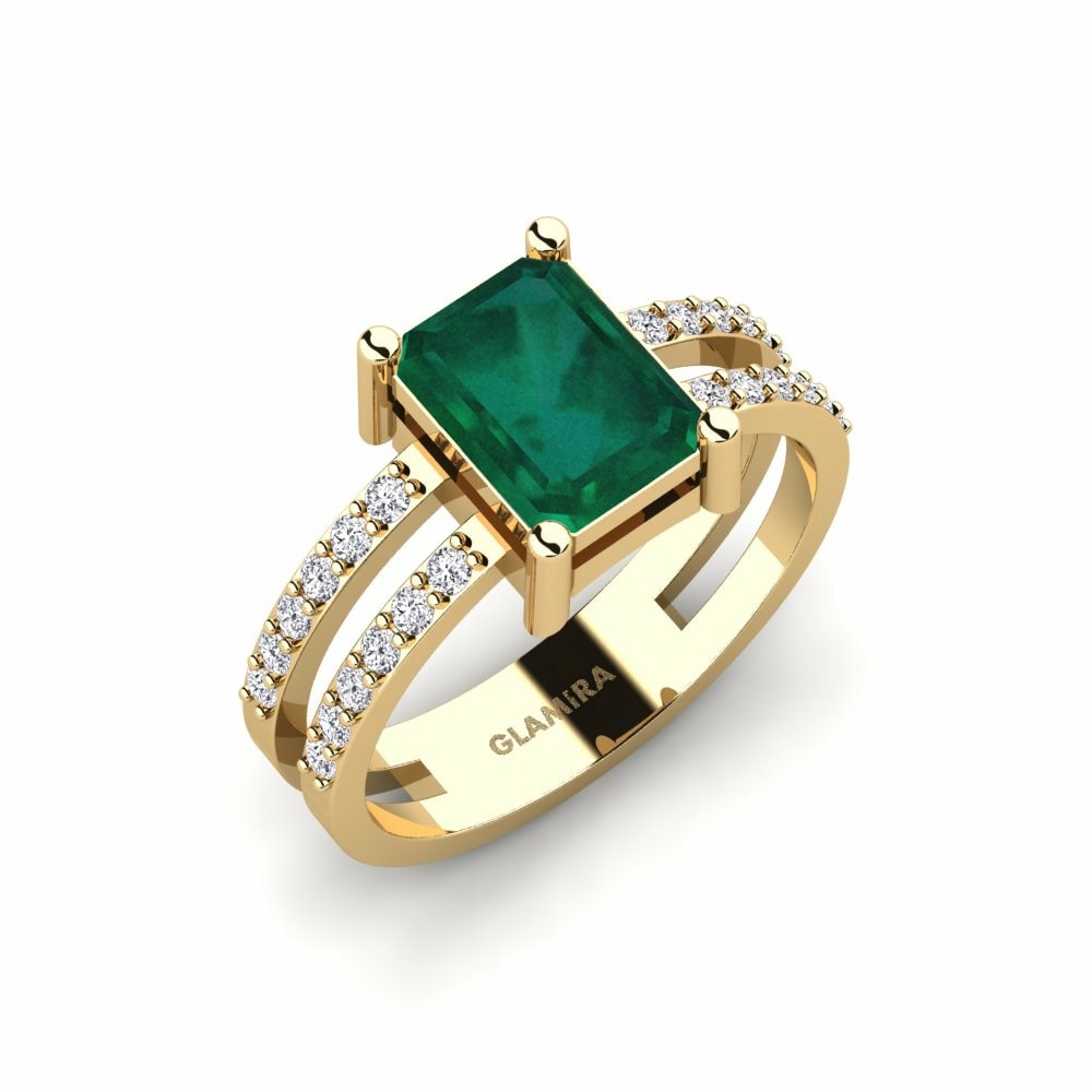 Nhẫn SYLVIE Krin Vàng 14K 2.15 Carat Ngọc Lục Bảo Solitaire Pave Kiểu Cắt Emerald
