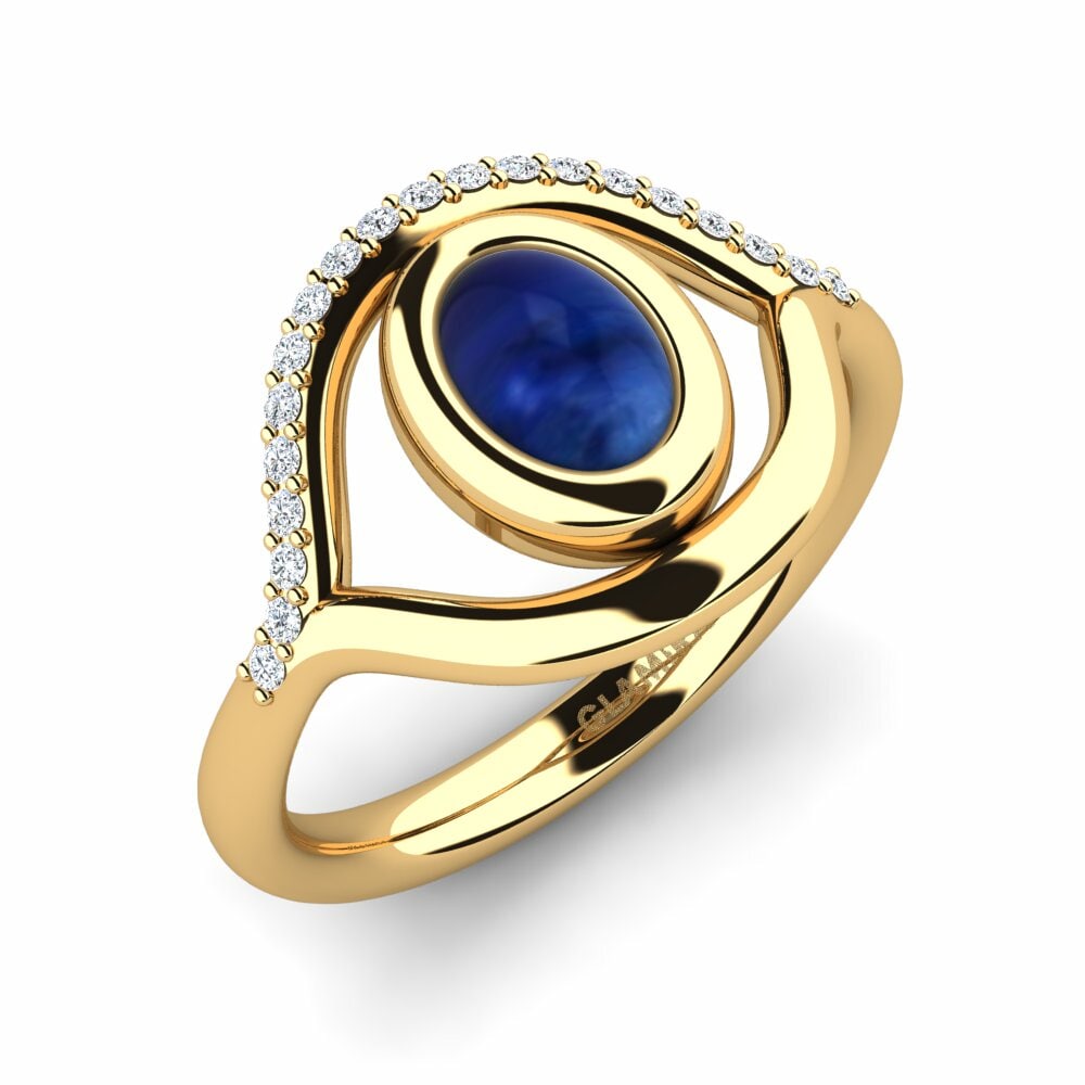 Or Jaune 18k Saphir Cabochon Bague Kristalena