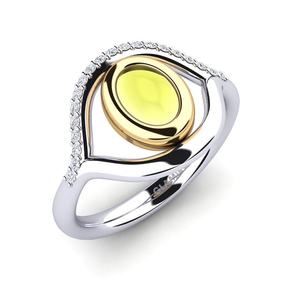 Or Blanc & Jaune 14k Topaze Citron Cabochon Bague Kristalena