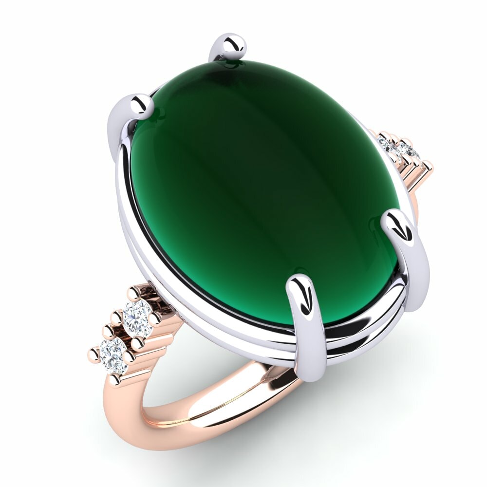 Or Rose& Blanc 18k Émeraude Cabochon Bague Kristera