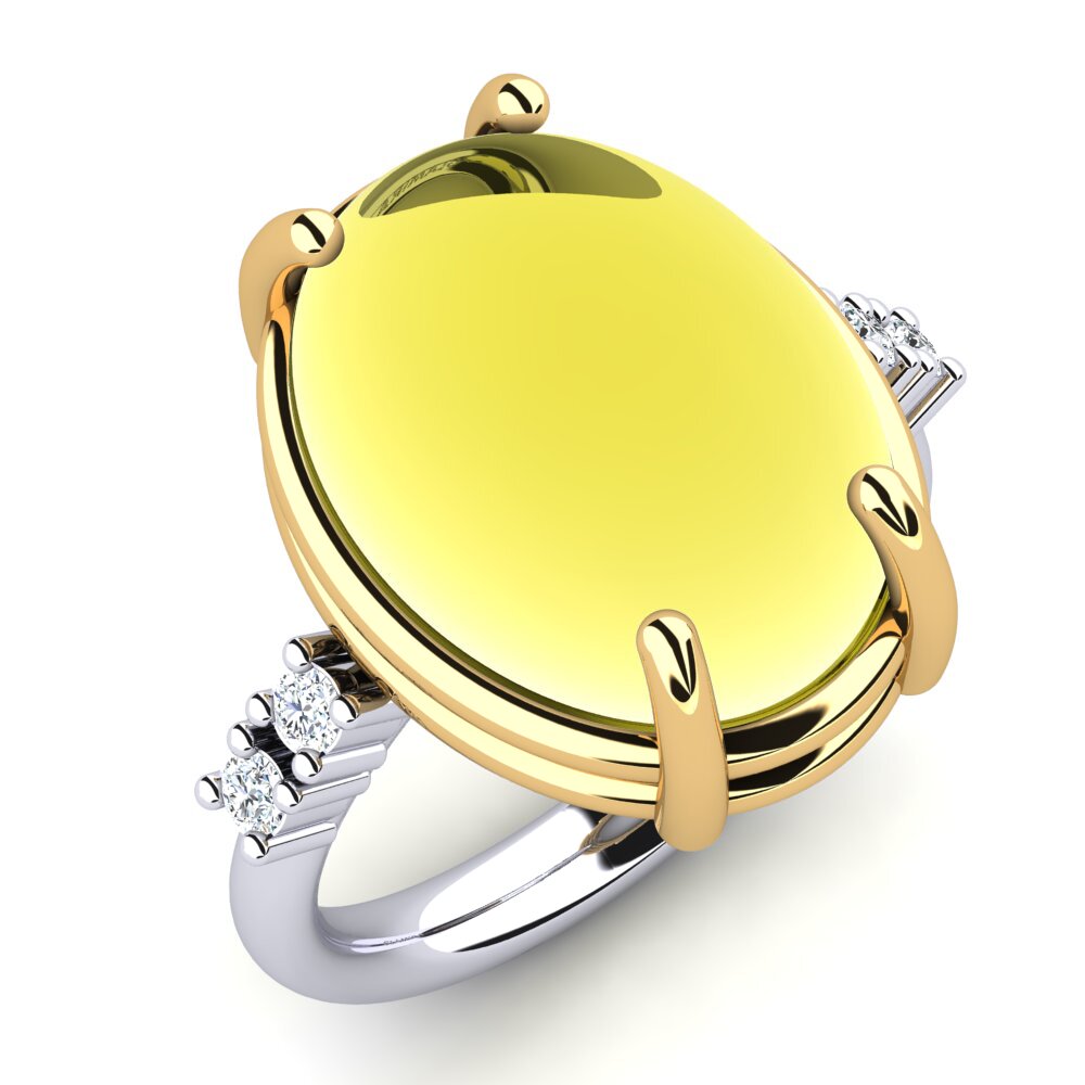 Or Blanc & Jaune 14k Topaze Citron Cabochon Bague Kristera