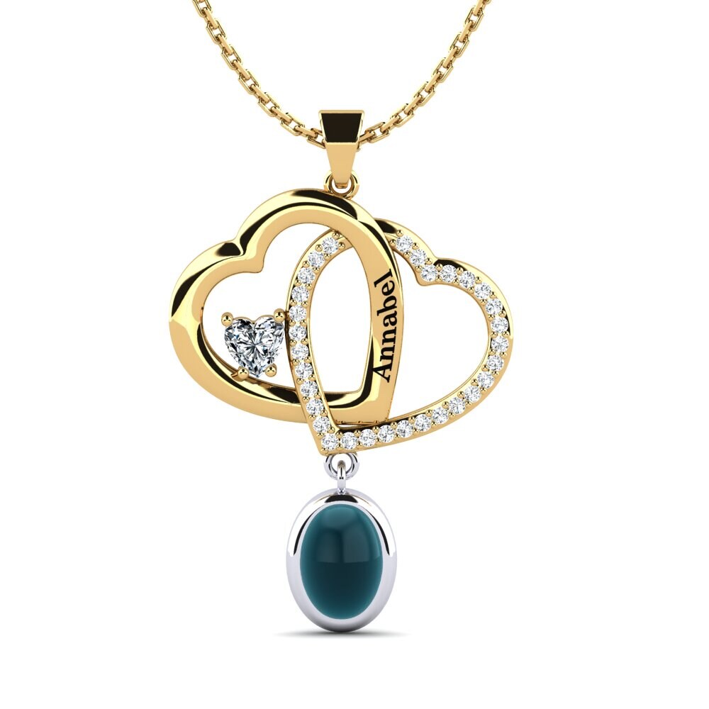 9k Oro Amarillo & Blanco Topacio Azul Londres Cabujón Colgante de Mujer Kristie