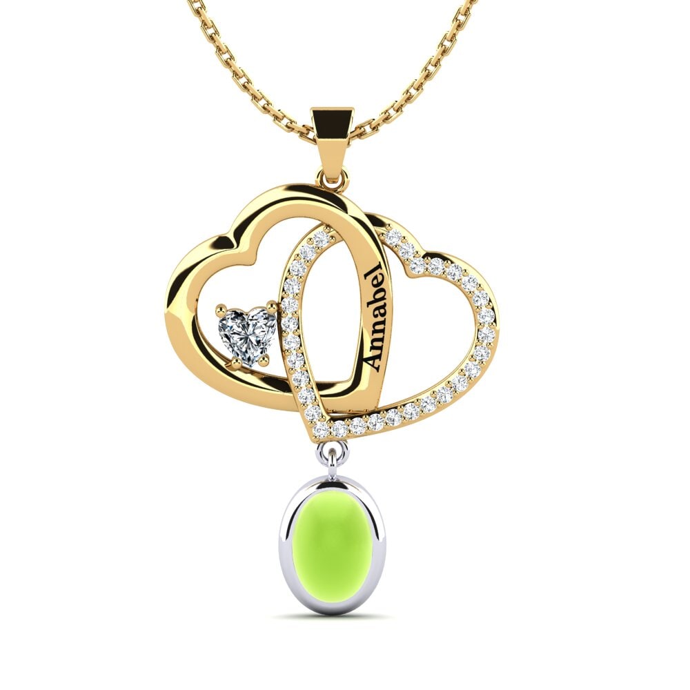 18k Oro Amarillo & Blanco Peridoto Cabujón Colgante de Mujer Kristie