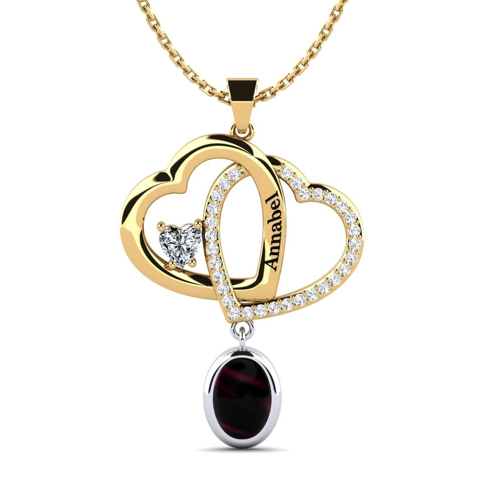 18k Oro Amarillo & Blanco Granate Rhodolite Cabujón Colgante de Mujer Kristie