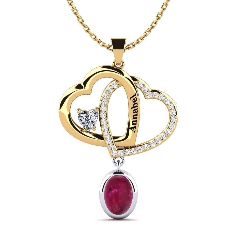 14k Oro Amarillo & Blanco Rubí Cabujón Colgante de Mujer Kristie