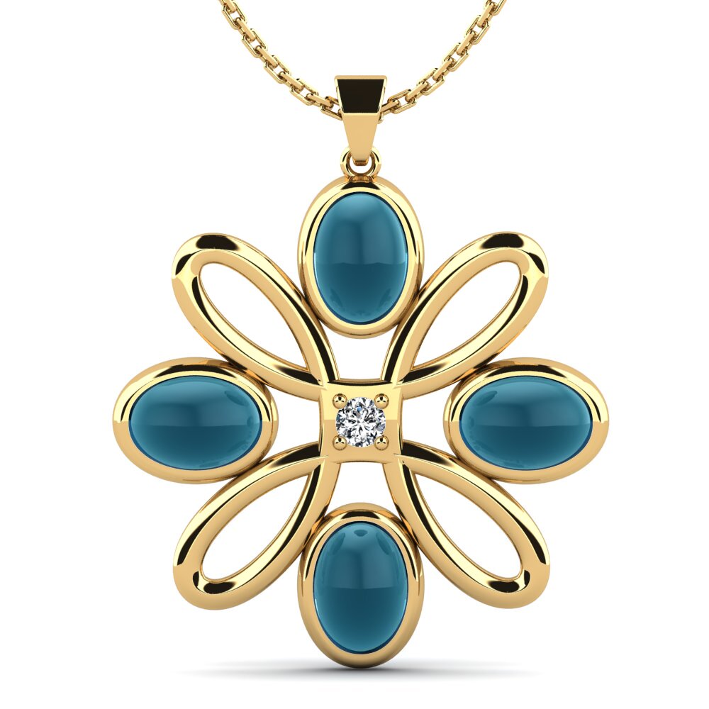 14k Oro Amarillo Topacio Azul Londres Cabujón Colgante de Mujer Kristlyn