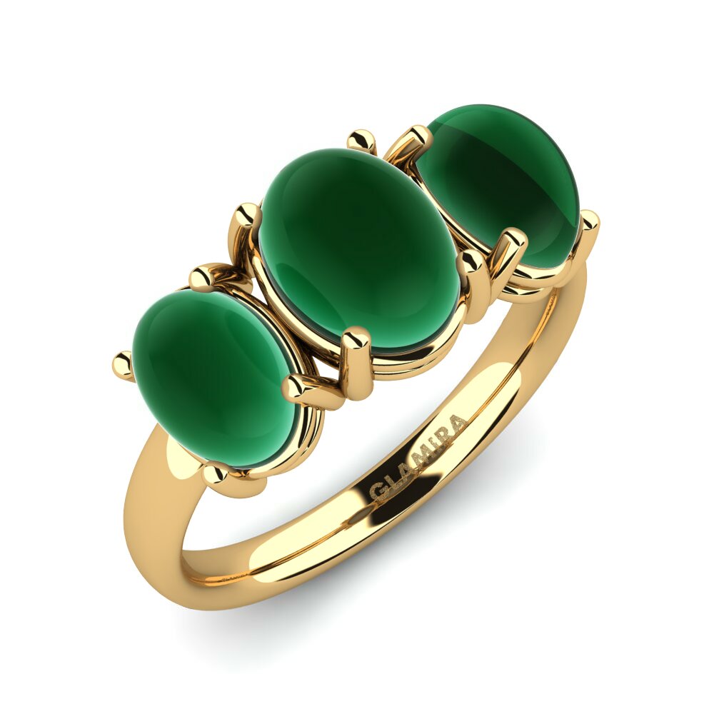 Or Jaune 18k Émeraude Cabochon Bague Krystaleen