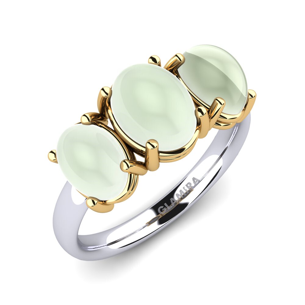 14k Oro Blanco & Amarillo Amatista Verde Cabujón Anillo Krystaleen