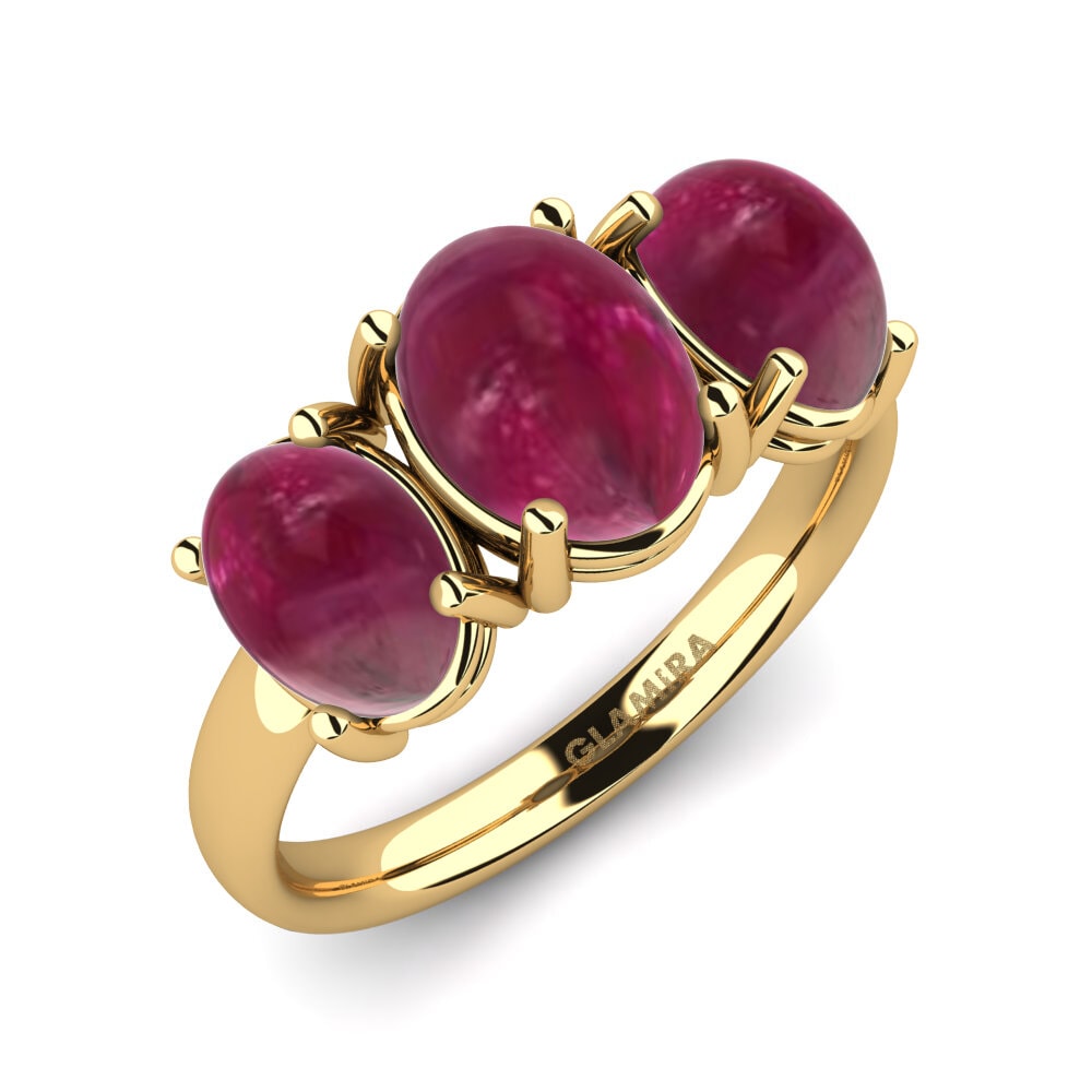 Or Jaune 18k Rubis Cabochon Bague Krystaleen