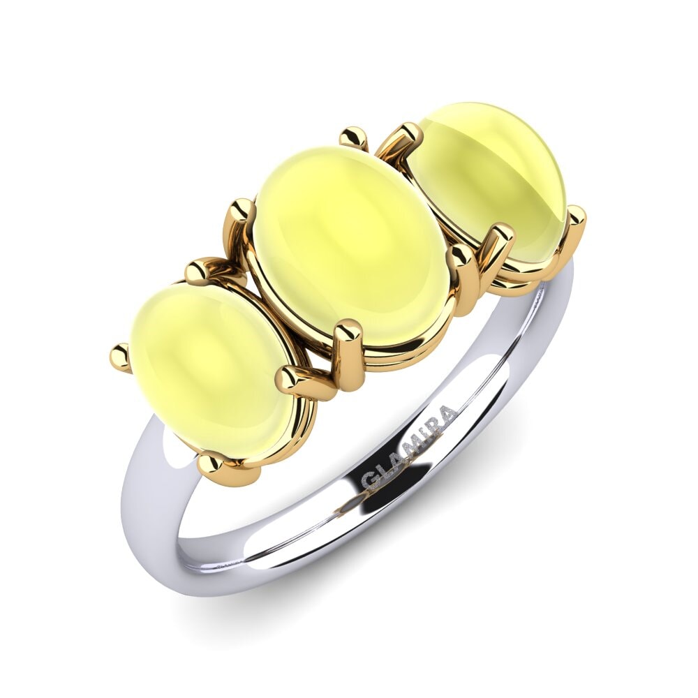 Or Blanc & Jaune 14k Topaze Citron Cabochon Bague Krystaleen