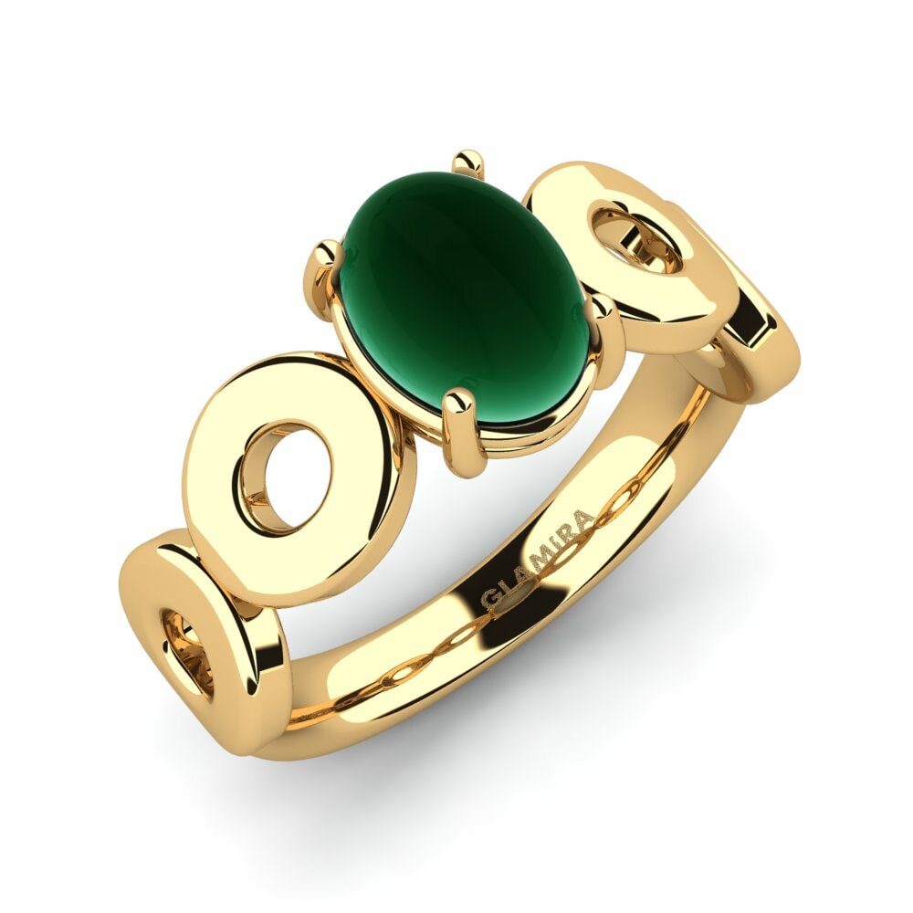 Or Jaune 18k Émeraude Cabochon Bague Krystalin