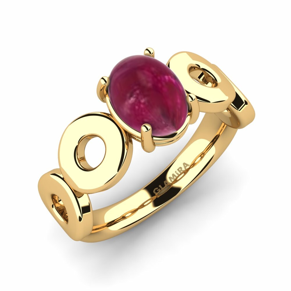 Or Jaune 18k Rubis Cabochon Bague Krystalin