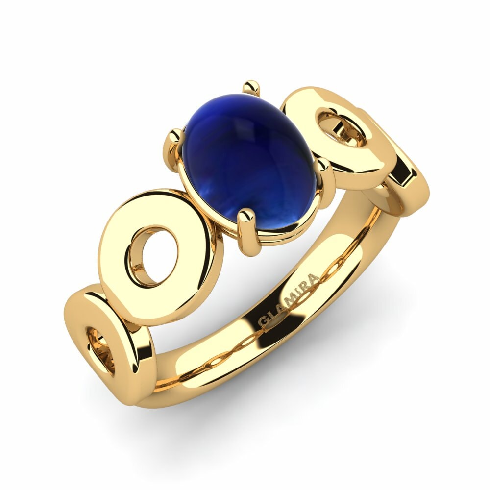 Or Jaune 18k Saphir Cabochon Bague Krystalin