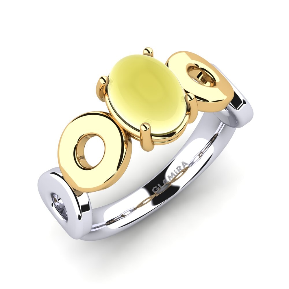 Or Blanc & Jaune 14k Topaze Citron Cabochon Bague Krystalin