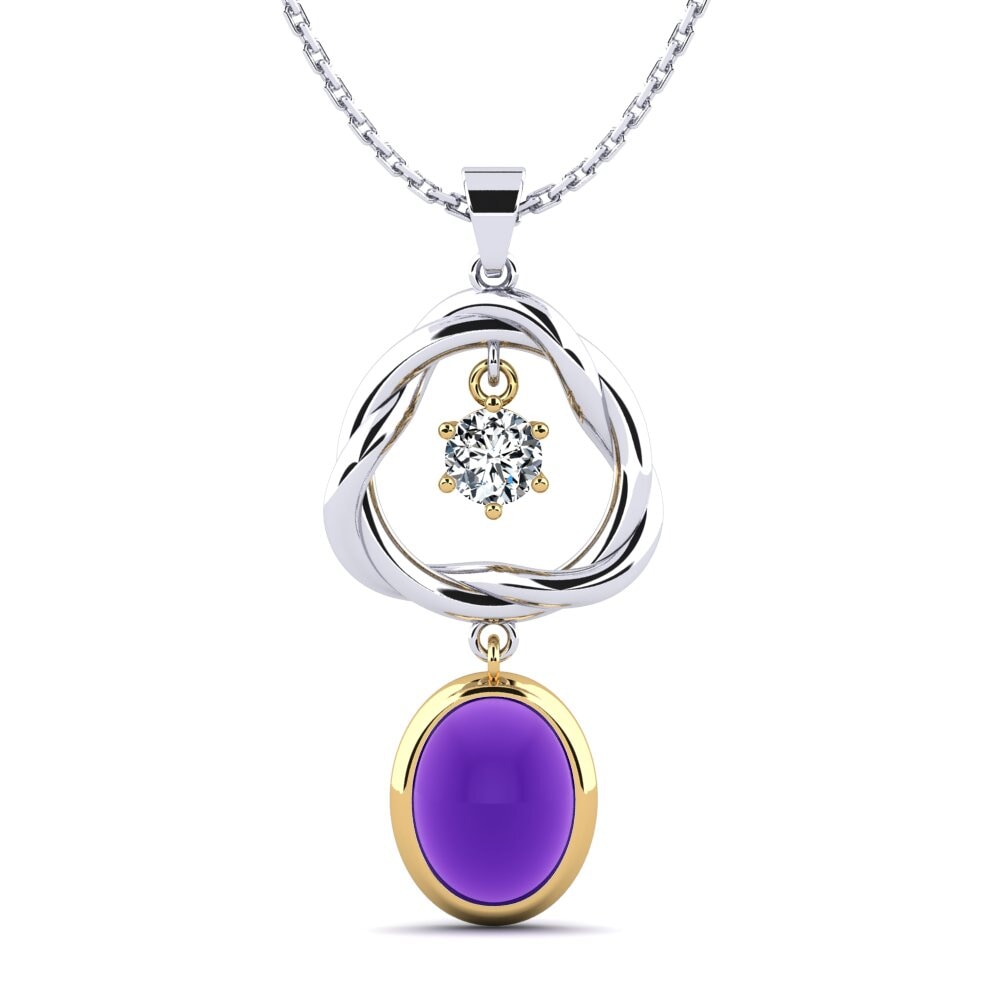 18k Oro Blanco & Amarillo Amatista Cabujón Colgante de Mujer Krystina