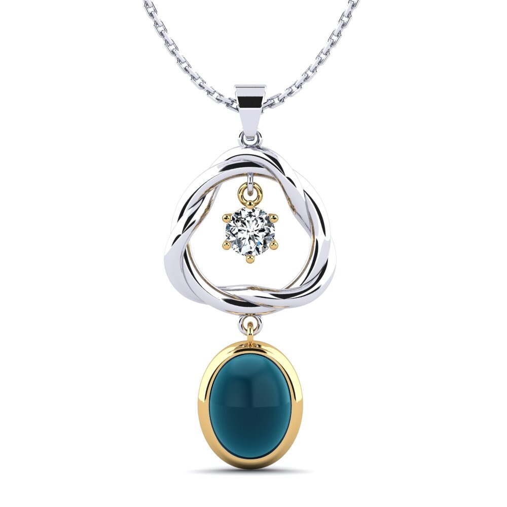 14ct White & Yellow Gold Cabochon London Blue Topaz Women's Pendant Krystina
