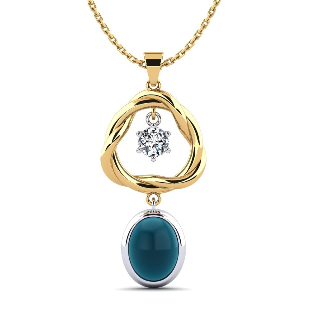 9k Oro Amarillo & Blanco Topacio Azul Londres Cabujón Colgante de Mujer Krystina