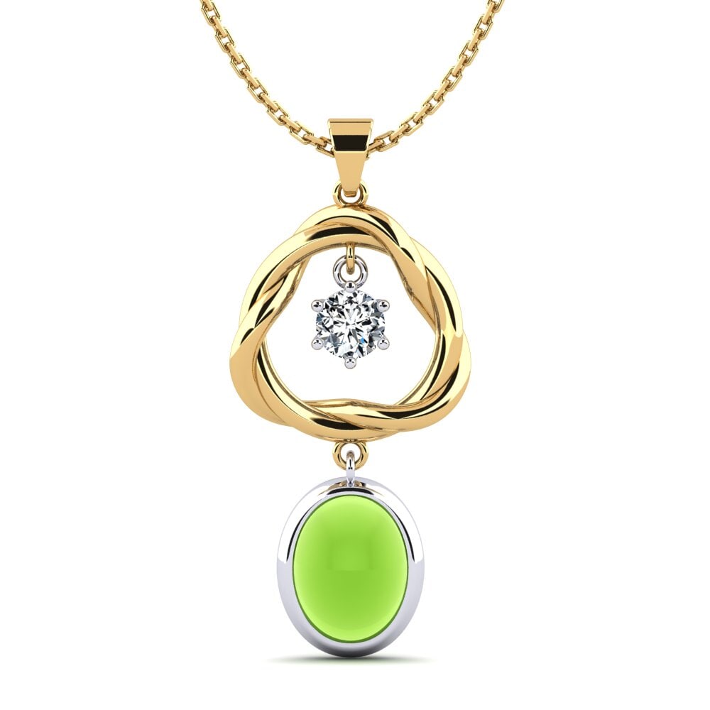 18k Oro Amarillo & Blanco Peridoto Cabujón Colgante de Mujer Krystina