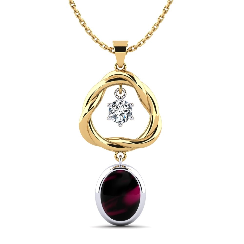 18k Oro Amarillo & Blanco Granate Rhodolite Cabujón Colgante de Mujer Krystina