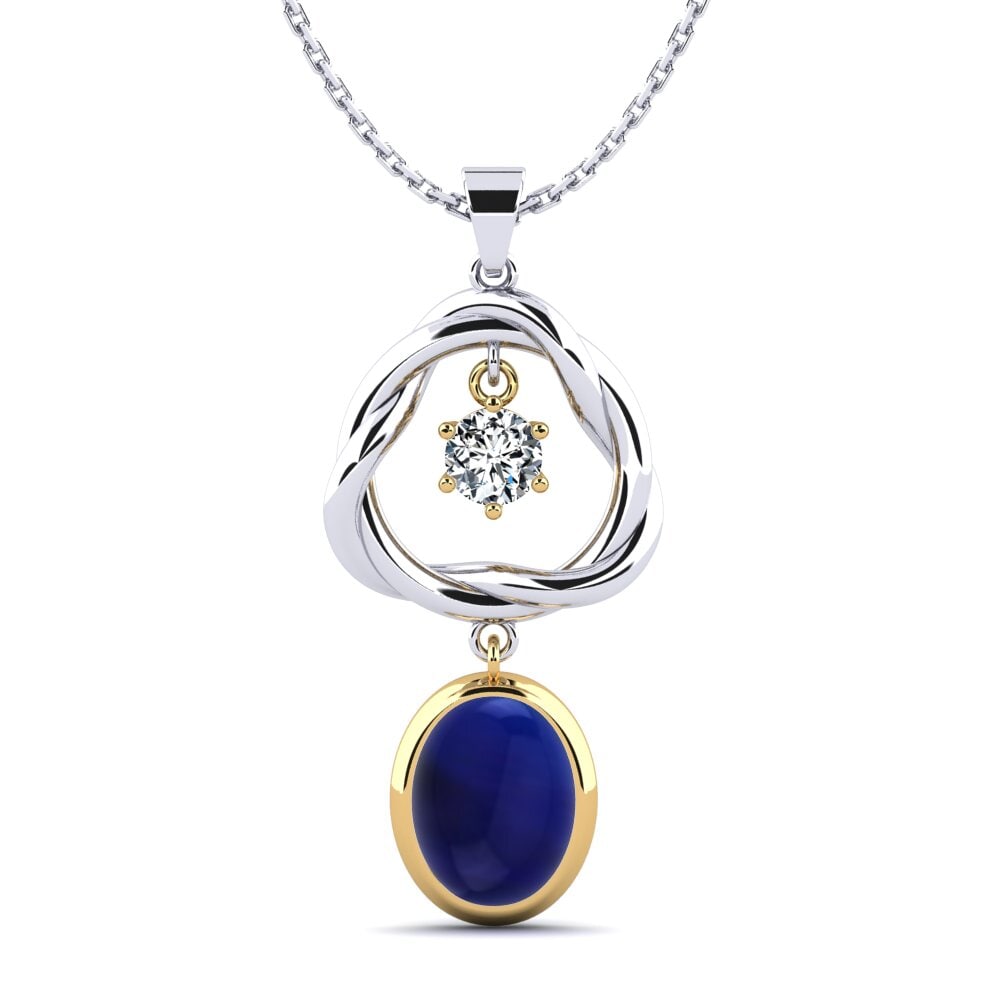 14ct White & Yellow Gold Cabochon Sapphire Women's Pendant Krystina