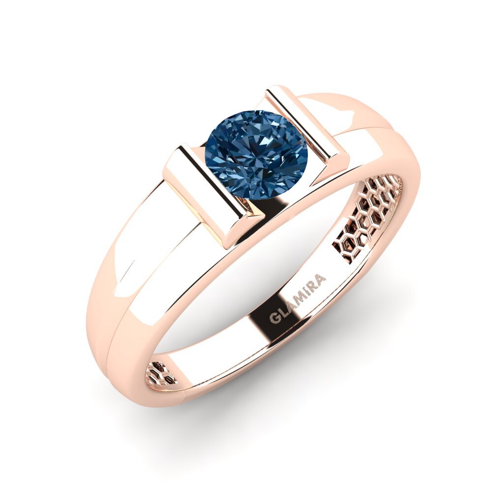 Oro Rosso 585 Diamante Blu Anello da uomo Kuchi