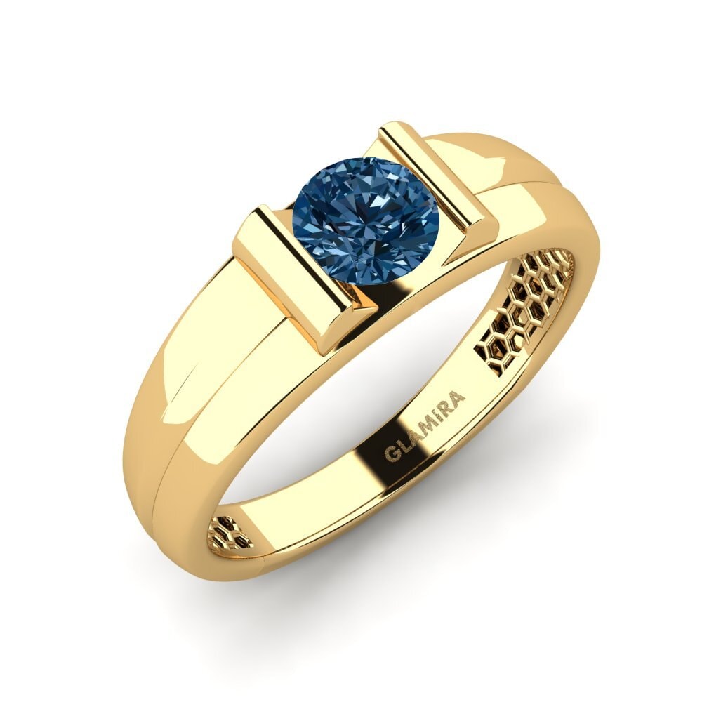Oro Giallo 750 Diamante Blu Anello da uomo Kuchi