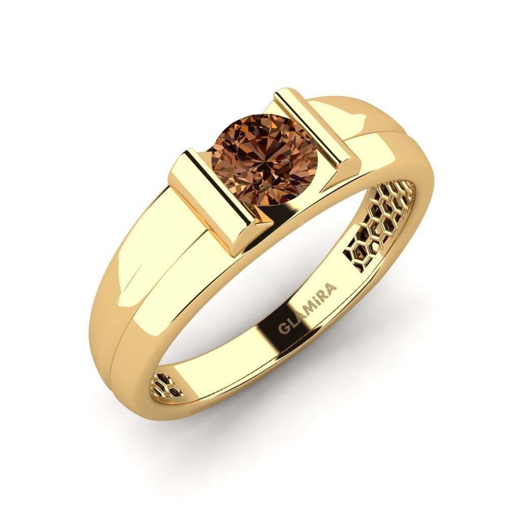 Oro Giallo 750 Diamante Marrone Anello da uomo Kuchi