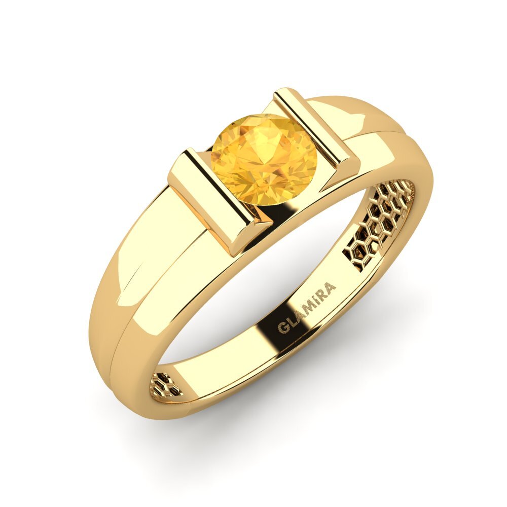 Oro Giallo 585 Citrino Anello da uomo Kuchi