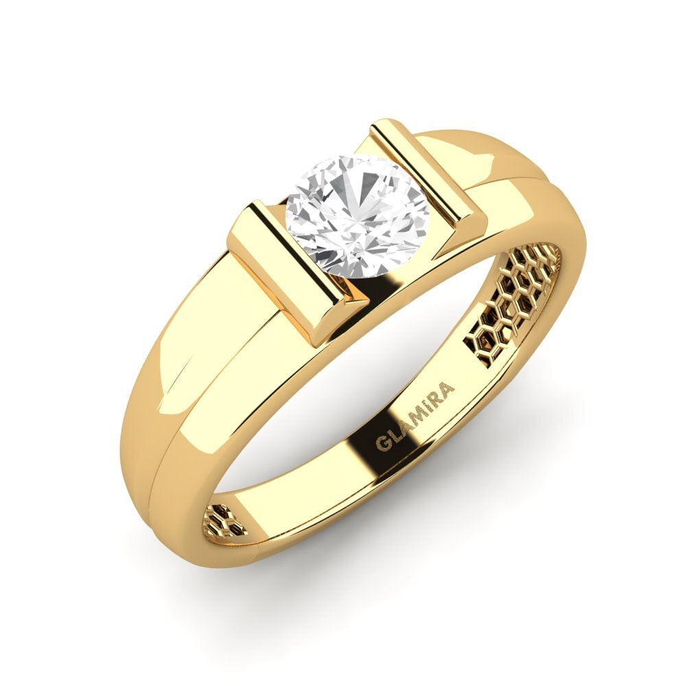 Oro Giallo 375 Zaffiro Bianco Anello da uomo Kuchi