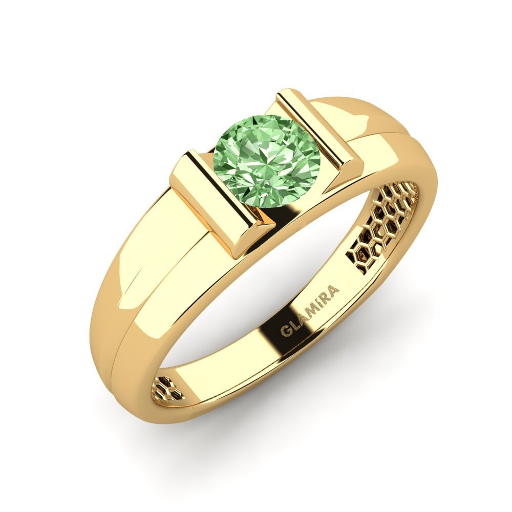 Oro Giallo 375 Diamante Verde Anello da uomo Kuchi